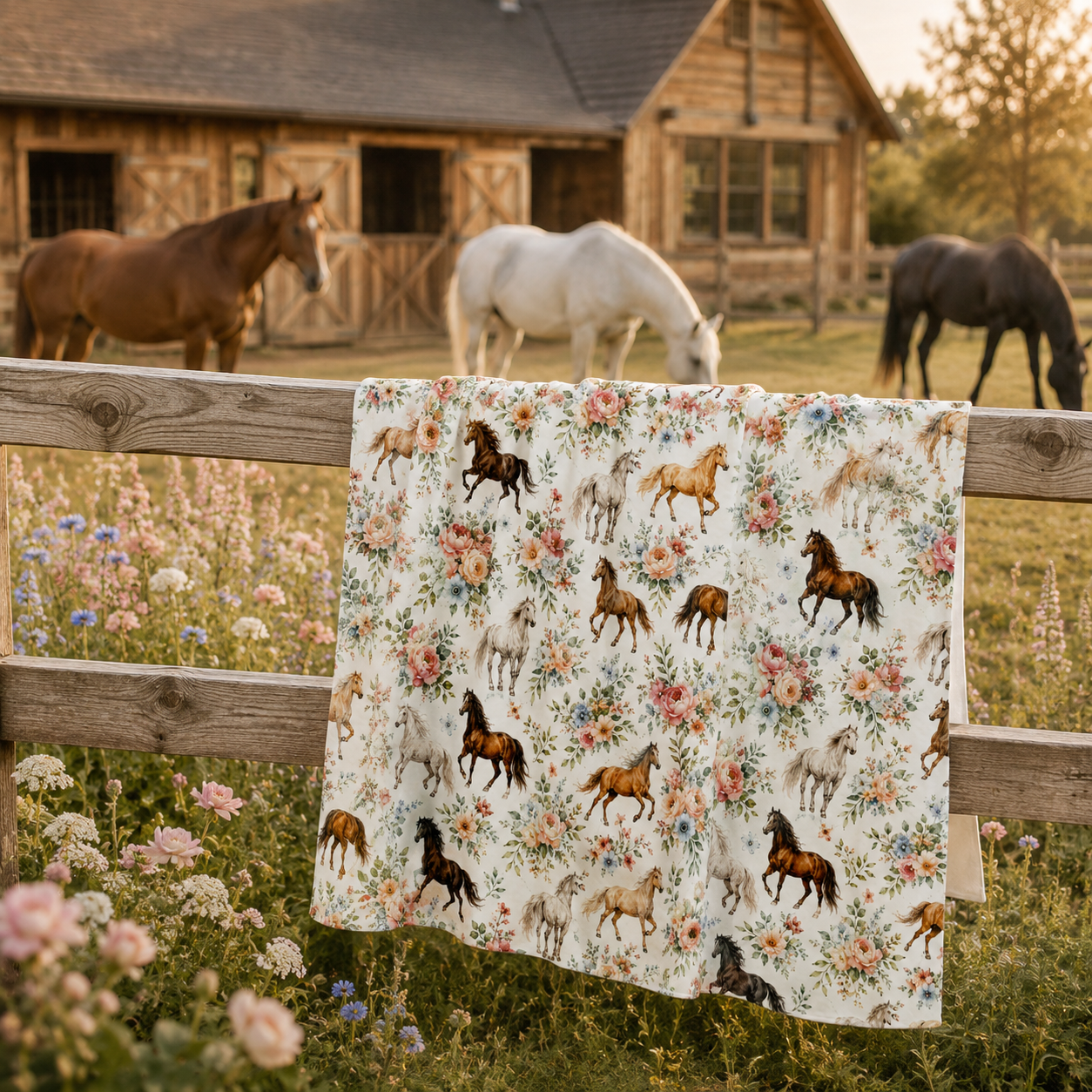 Préco Mousseline - Chevaux fleuris