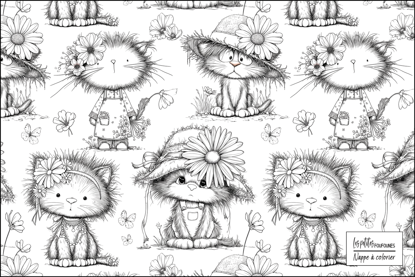 Napperon à colorier - Chats fleuriste