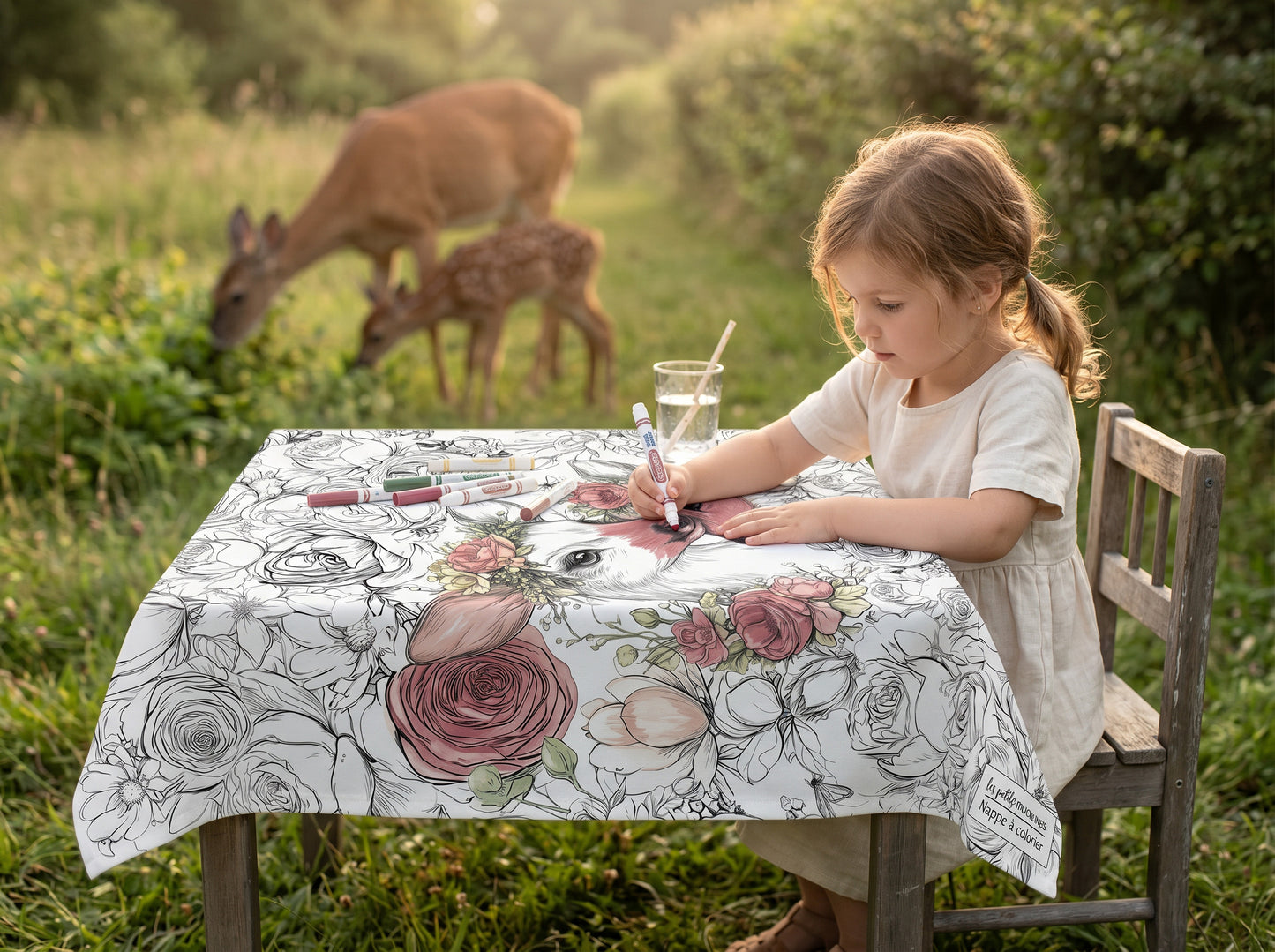 Nappe à colorier - Chevreuil floral