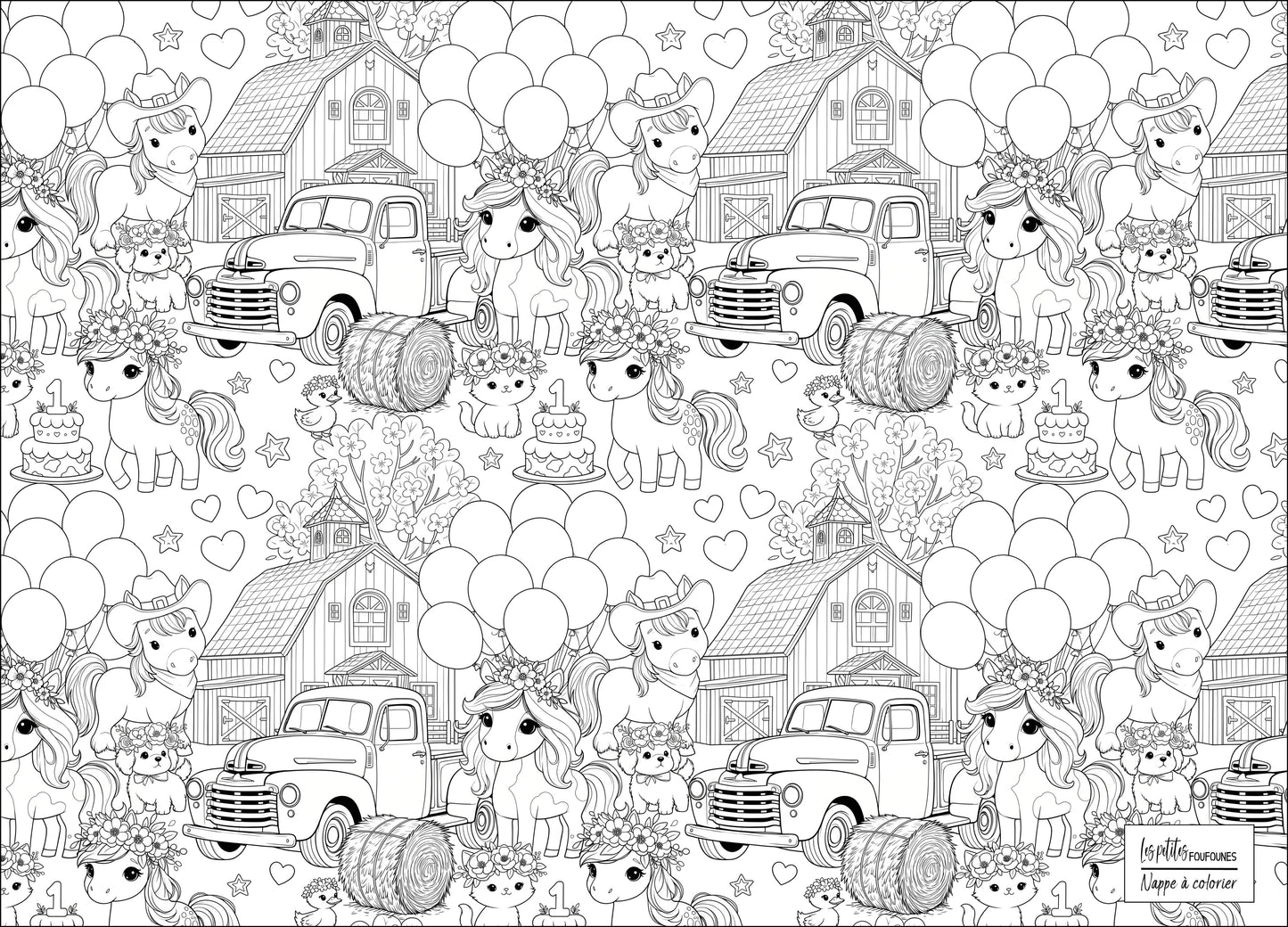 Nappe à colorier - Poney anniversaire