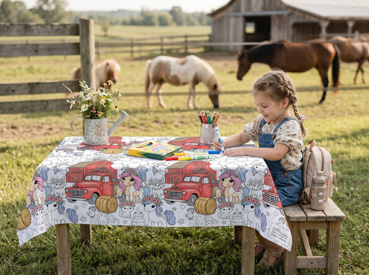 Nappe à colorier - Poney anniversaire